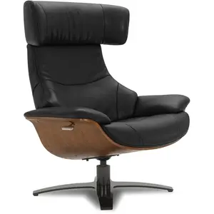 My New Design Fauteuil de relaxation en cuir noir et chêne naturel