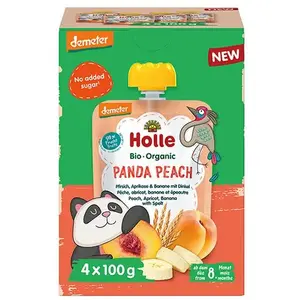 Holle Panda Peach gourde multipack demeter 4 x 100 grammes pas cher