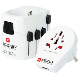 Comparateur de prix : SKROSS Adaptateur de Voyage Mondial à 3 Pôles avec Port USB 12W 2.4A Blanc