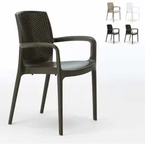 Grand Soleil - 18 Chaises de Jardin accoudoirs Poly-rotin Boheme Marron pas cher