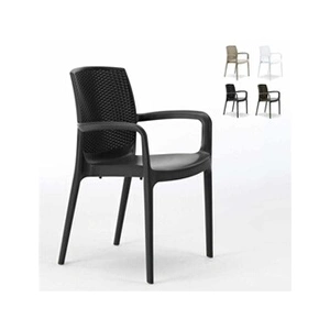 Grand Soleil - 18 Chaises de Jardin accoudoirs Poly-rotin Boheme Noir pas cher