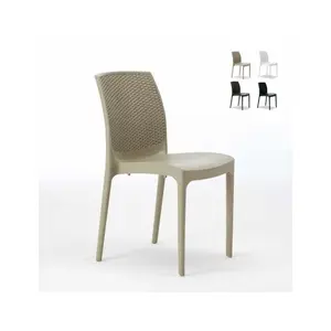 Grand Soleil Chaise de Jardin Poly-rotin café bar glaciers empilable Boheme - Beige pas cher