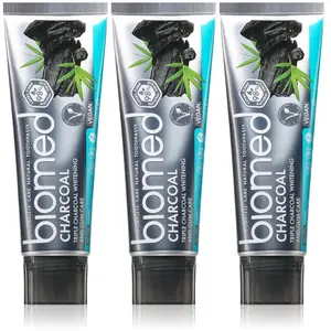 Dentifrice blanchissant Biomed Triple Charcoal 98% naturel | soin des gencives, charbon de bambou | végétalien, sans SLES 100 g - lot de 3