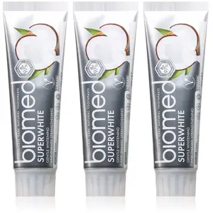 Dentifrice blanchissant Biomed Superwhite 97% naturel | Renforcement de l’émail | Saveur de noix de coco, végétalien, sans SLES 3x100 g