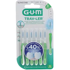 Comparateur de prix : GUM Trav-ler interdental brush 1.1 mm vert 6 brossettes