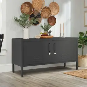 Meuble Tv Style Industriel En Métal Noir 2 Portes 115x40x60cm Tronador pas cher