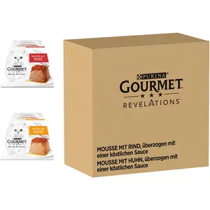 Comparateur de prix : 48x57g Gourmet Revelations Mousseline boeuf, poulet - Pâtée pour chat