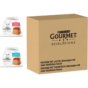 Comparateur de prix : 48x57g Gourmet Revelations Mousseline saumon, thon - Pâtée pour chat