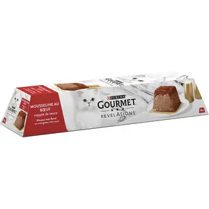 Comparateur de prix : PURINA GOURMET  REVELATIONS  Mousseline au Boeuf nappée de sauce - 4 x 57 g