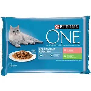 4x85g Purina One Chat Stérilisé saumon, dinde - Pâtée pour chat pas cher