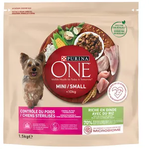 Comparateur de prix : PURINA ONE Mini Contrôle du poids /Chien stérilisés dinde, riz - 18 k...