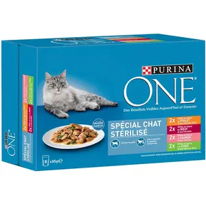 Comparateur de prix : 8x85g chat stérilisé poulet, boeuf, saumon, dinde Purina One - Pâtée pour chat