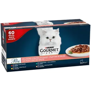 Comparateur de prix : Purina GOURMET PERLE Les Filettines en Sauce Multivariétés - 60x85g - Sachets