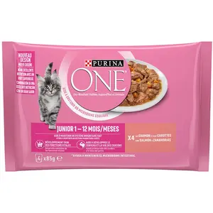 Comparateur de prix : 4x85g Purina One Junior saumon, carottes - Pâtée pour chat