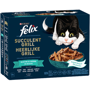 Comparateur de prix : 12x80g Felix Succulent Grill sélection de la mer - Pâtée pour chat