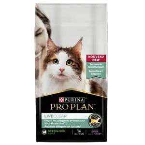 Comparateur de prix : 1,4kg PRO PLAN LiveClear Sterilised Adult dinde - Croquettes pour chat