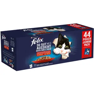 Comparateur de prix : 44x85g Mégapack Felix Tendres Effilés en gelée sélection à la viande - Pâtée pour chat