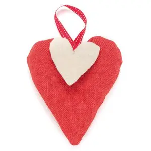 Glorex Double-coeur rouge et lin - h. 14,5 cm