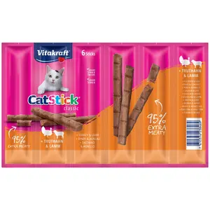 Comparateur de prix : 6x6g Vitakraft Cat Stick Classic dinde, agneau - Friandises pour chat