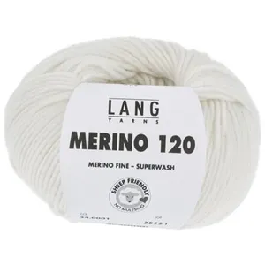 Pelote de laine à tricoter MERINO 120 - Lang Yarns Blanc (001) - Blanc... pas cher