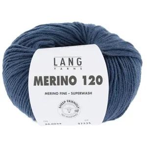 Pelote de laine à tricoter MERINO 120 - Lang Yarns Bleu (34) - Bleu (3... pas cher