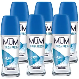 Mum Brisa Fresh Lot de 6 déodorants à bille pour homme et femme Protection plus 48 heures Plus Anti-transpirant Végétalien Bouteille en verre durable Sans alcool Parfum brise fraîche 50 mlVendu paramazon