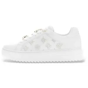 Guess pour femme. FLFDUEELE12 Baskets Duena blanches (39), Plat, 1 à 3 cm, Lacets, Casuel pas cher