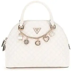GUESS Everlee Dome Satchel Bag Creme White pas cher