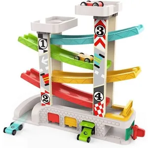Comparateur de prix : Jouet Garage Voiture Bois pour Enfant Rampe de Course en Bois avec 4 V...