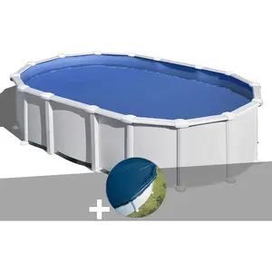 GRE Piscine acier blanc Gré Haïti ovale 9,20 x 5,05 x 1,32 m + Bâche h...