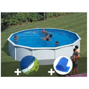 GRE Kit piscine acier blanc Gré Fidji ronde 5,70 x 1,22 m + Bâche hive... pas cher