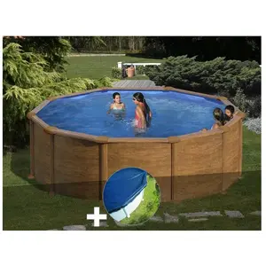 Comparateur de prix : GRE Kit piscine acier aspect bois Gré Mauritius ronde 3,70 x 1,32 m + ...