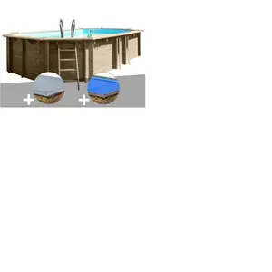 GRE Kit piscine bois Sunbay Safran 6,37 x 4,12 x 1,33 m + Bâche hiver ...