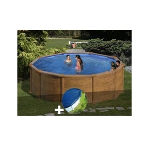 GRE Kit piscine acier aspect bois Gré Mauritius ronde 4,80 x 1,32 m + ... pas cher