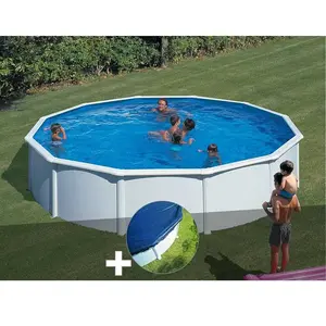 GRE Kit piscine acier blanc Gré Fidji ronde 5,70 x 1,22 m + Bâche hiver TU pas cher