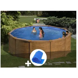 Comparateur de prix : GRE Piscine hors-sol en acier aspect bois Gré Mauritius ronde 4,80 x 1...