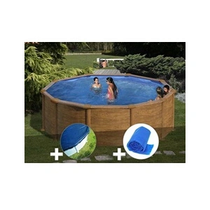 Comparateur de prix : GRE Kit piscine acier aspect bois Gré Mauritius ronde 4,80 x 1,32 m + ...