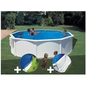 GRE Kit piscine acier blanc Gré Bora Bora ronde 4,80 x 1,22 m + Bâche ... pas cher