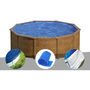 GRE Kit piscine acier aspect bois Gré Sicilia ronde 3,20 x 1,22 m + Bâ... pas cher