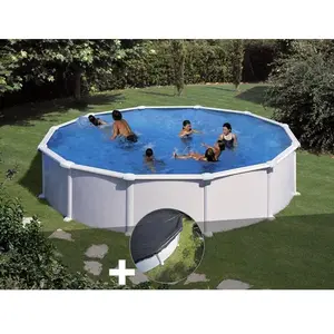 GRE Kit piscine acier blanc Gré Atlantis ronde 5,70 x 1,32 m + Bâche hiver pas cher