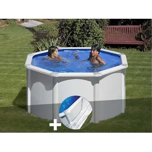 GRE Kit piscine acier blanc Gré Fidji ronde 2,60 x 1,22 m + Tapis de sol pas cher