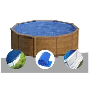 GRE Kit piscine acier aspect bois Gré Sicilia ronde 4,80 x 1,22 m + Bâ... pas cher