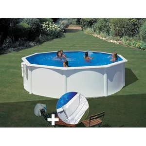 GRE Kit piscine acier blanc Gré Bora Bora ronde 3,70 x 1,22 m + Tapis ... pas cher