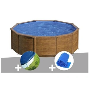 GRE Kit piscine acier aspect bois Gré Sicilia ronde 4,80 x 1,22 m + Bâ... pas cher