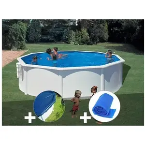 GRE Kit piscine acier blanc Gré Bora Bora ronde 4,80 x 1,22 m + Bâche ... pas cher