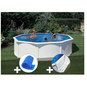 Gre Kit piscine acier blanc Gré Fidji ronde 4,80 x 1,22 m + Bâche à bu... pas cher