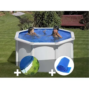 Gre Kit piscine acier blanc Gré Fidji ronde 2,60 x 1,22 m + Bâche hive... pas cher