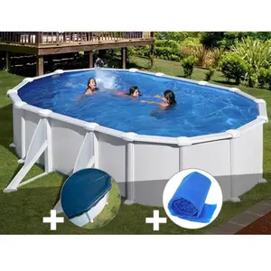 GRE Kit piscine acier blanc Gré Atlantis ovale 6,34 x 3,99 x 1,32 m + ...