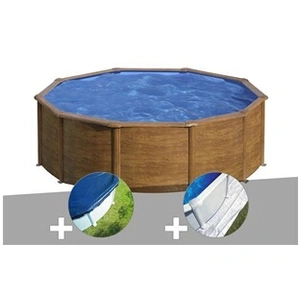 GRE Kit piscine acier aspect bois Gré Sicilia ronde 4,80 x 1,22 m + Bâ... pas cher