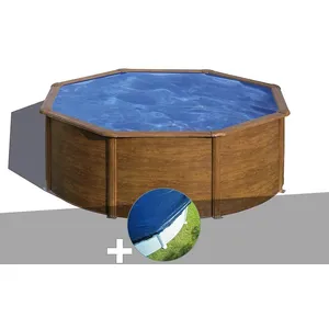 GRE Kit piscine acier aspect bois Gré Sicilia ronde 3,70 x 1,22 m + Bâ... pas cher